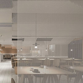 白色烤漆穿孔铝板金属网装饰的雁舍餐厅